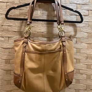 COACH Alexandra Chain Brown & Camel Leather Large Tote HandBag